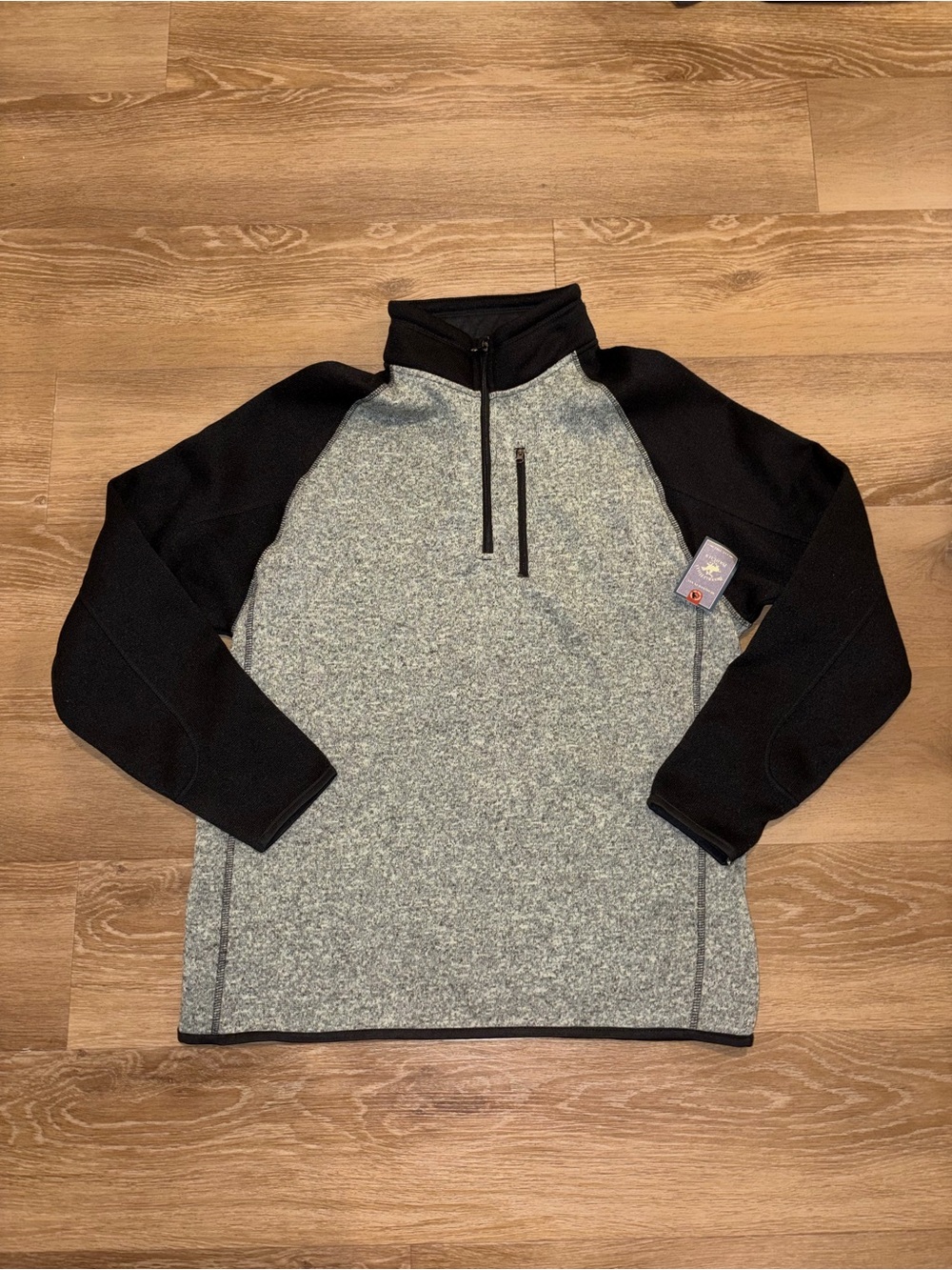 Beverly Hills Polo Club Men’s Large Quarter Zip Pullover Gray Black NWT
